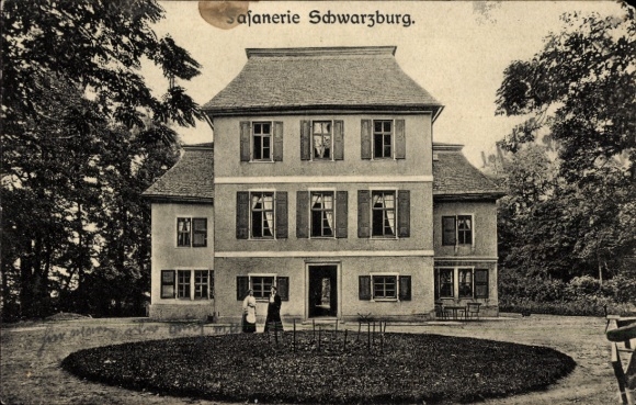 Postcard Schwarzburg in Thuringia, house with window, gardens, trees, Safanerie Schwarzburg.