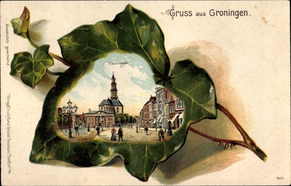 Ivy leaf Chromo-Litho Groningen Netherlands, Vischmarkt