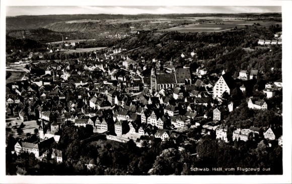 Postcard Schwäbisch Hall in Württemberg, aerial photograph, city panorama, architecture