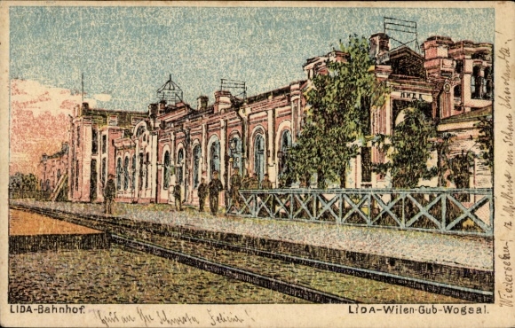 Postcard Lida Belarus, train station