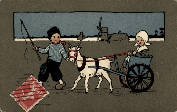 Artysta KP Parkinson, E., Dzieci w tradycyjnych strojach, powóz, koza