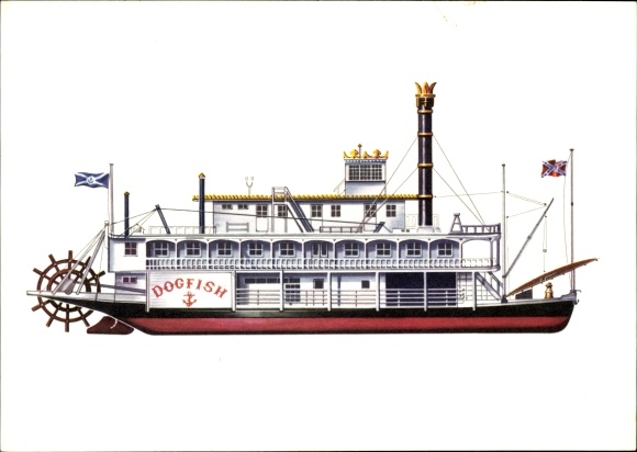 Postcard Mississippi river steamer Dogfish, 1868, wheel drive