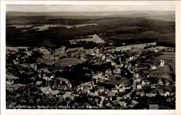 Postcard Schömberg in the Black Forest Württemberg, aerial view of the Black Forest, 650 m above sea level, landscape
