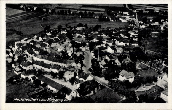 PC Marktleuthen in the Fichtelgebirge, aerial photograph of , black and white, 20th century