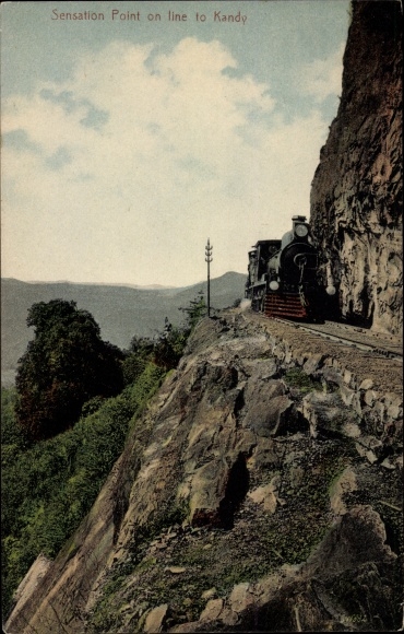 Postcard Kandy Sri Lanka Ceylon, Sensation Point on line, Railway