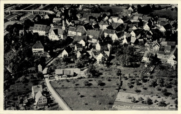 Postcard Kellmünz an der Iller Schwaben, aerial view of Swabia, numerous houses, no people