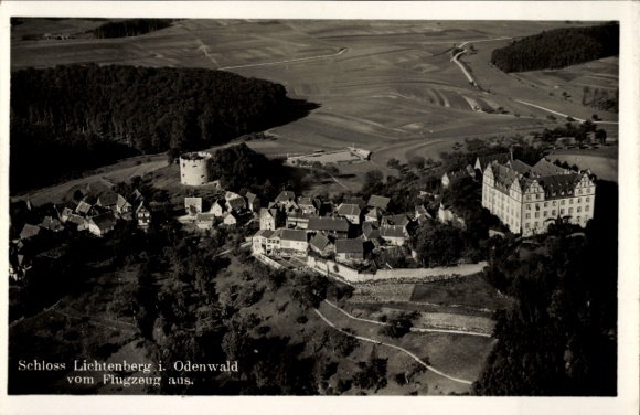 Postcard Fischbachtal in the Odenwald, Lichtenberg Castle, aerial photograph