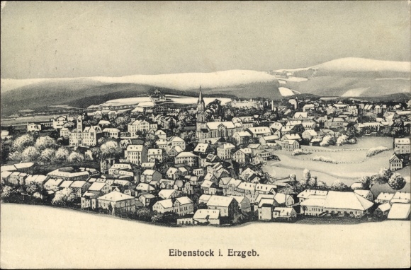 Artist PC Eibenstock in the Erzgebirge of Saxony, view of the town, winter view