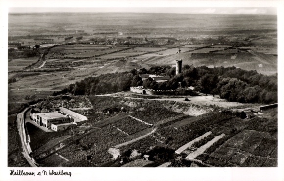 Postcard Heilbronn am Neckar, aerial photograph, Wartberg restaurants, observation tower