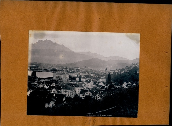 Zdjęcie około 1890 r., miasto Lucerna Szwajcaria, pejzaż miejski, Mont Pilate