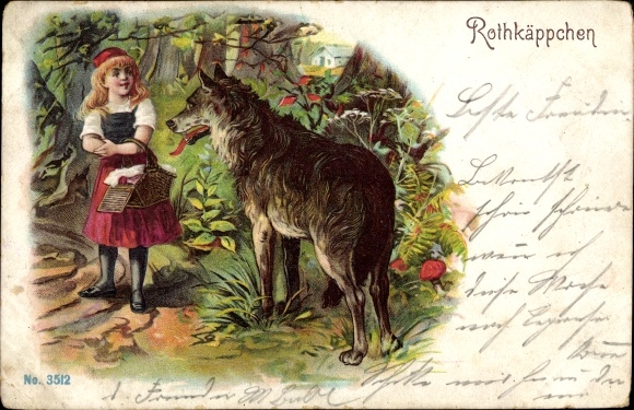 Chromo-Litho Little Red Riding Hood and the wolf in the forest
