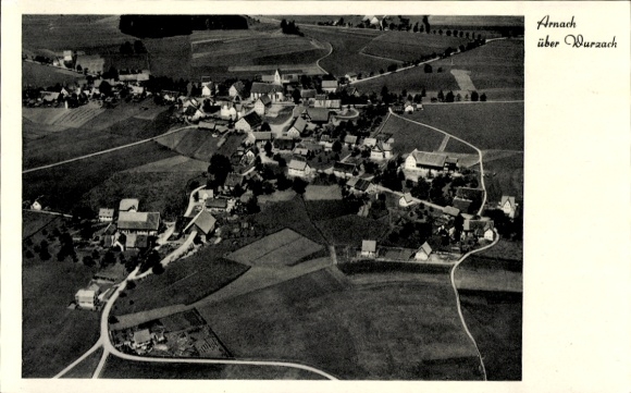 Postcard Arnach Bad Wurzach in Upper Swabia, aerial view of landscape, buildings, streets