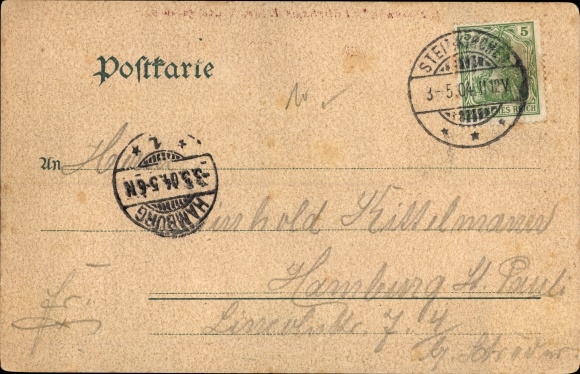 litho Jork in het oude land, kersenland, veerhuis Lühe, bloemen, oude plattelandsbruid in klederdracht