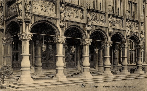 KP Liège Liège Wallonia, przód przedstawia Palais Provincial, kolumny, płaskorzeźby, tekst: Liége, En