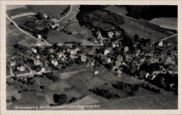 Postcard Strombach Gummersbach in the Oberbergischer Kreis, aerial view of Strombach, small houses, field