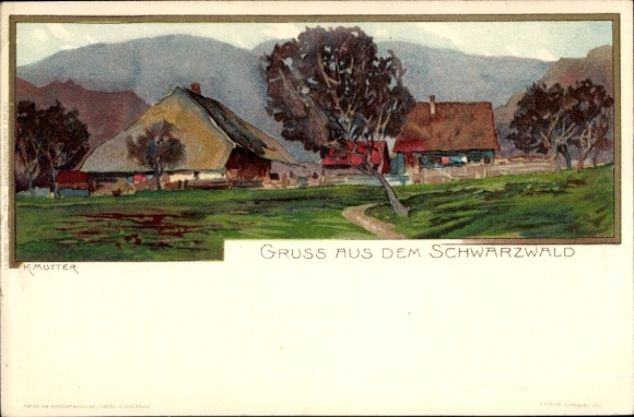 Artist Postcard Mutter, K., Motif from the Black Forest, Black Forest houses