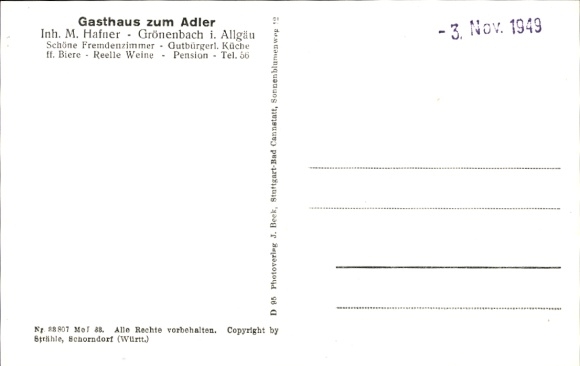 Postcard Bad Grönenbach in Allgäu, aerial photograph, Gasthaus zum Adler, owner M. Hafner
