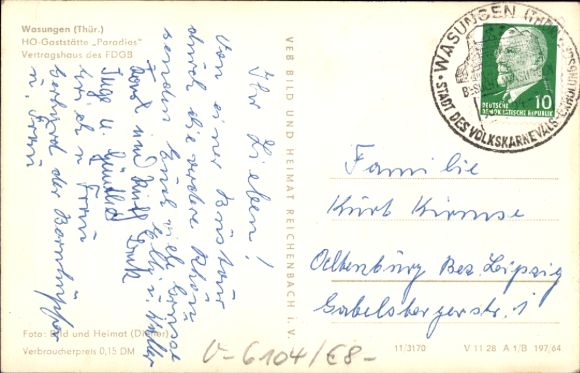 Postcard Wasungen in Thuringia, HO Restaurant Paradies