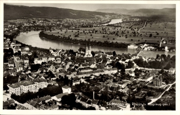 Postcard Bad Säckingen am Hochrhein, aerial photograph of the town