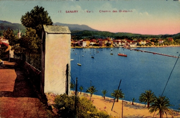 Postcard Sanary sur Mer Var, view of Sanary, harbor, boats, coast, trees