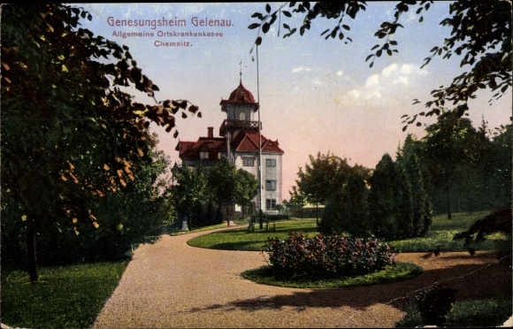 Postcard Gelenau in the Erzgebirge of Saxony, convalescent home General local health insurance Chemnitz, Park