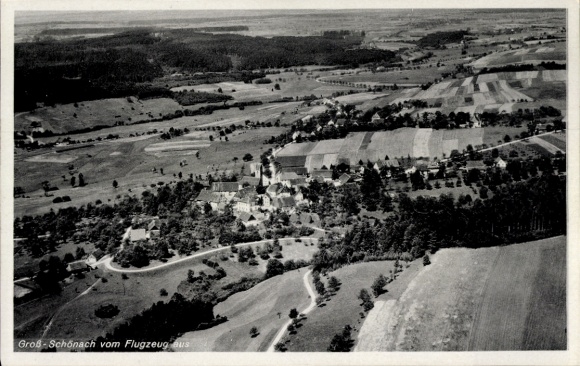 Postcard Großschönach Herdwangen Schönach in Baden, aerial photograph