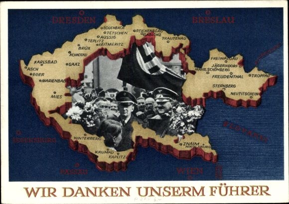 Postal stationery Postcard We thank our Führer, Sudetenland, Bohemia, Moravia, Hitler