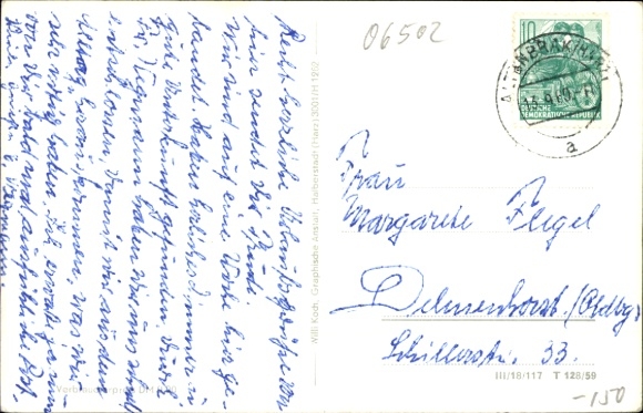 Postcard Altenbrak Thale in the Harz, street section with spa administration