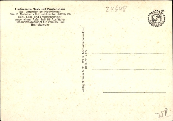 Postcard Latendorf in Holstein, Lindemanns Gasthof, exterior view, terrace, interiors