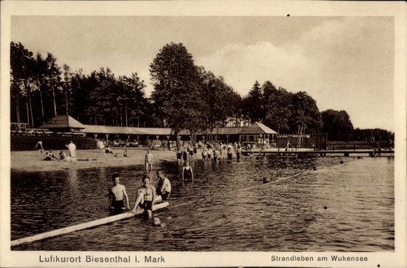 Postcard Biesenthal in der Mark, beach life at Wukensee