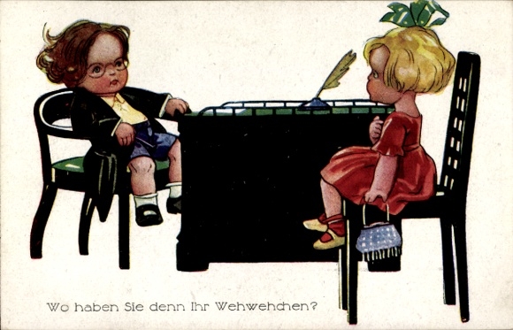 Postcard Where do you have your aches and pains, doctor, wife, children as adults