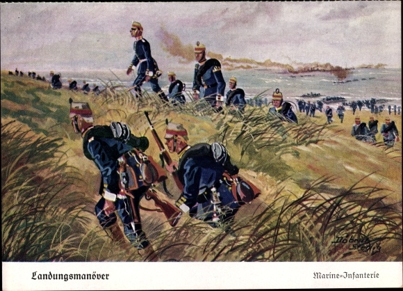 KP artysty Döbrich-Steglitz, żołnierze niemieccy, imperium, piechota morska, manewry desantowe