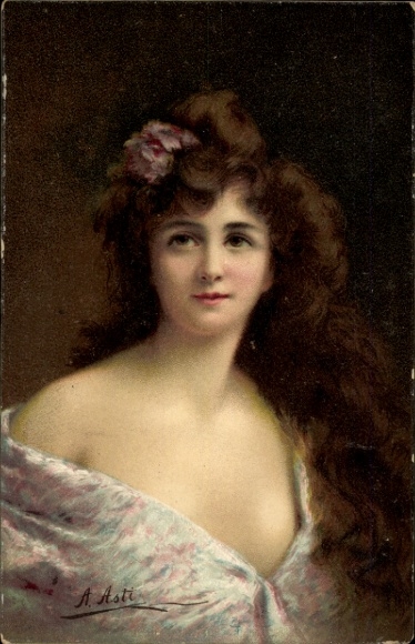 Artist Postcard Asti, Angelo, portrait of a Woman, Decollete, Series 1292