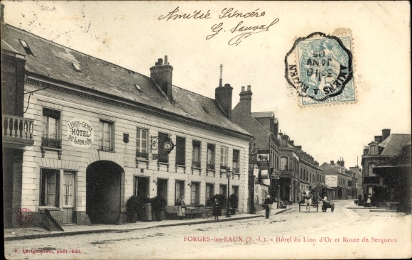 Ak Forges les Eaux Seine Maritime, Hotel du Lion d&#39;Or, Route de Serqueux