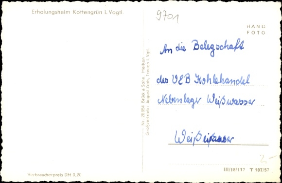 Postcard Kottengrün Werda in the Vogtland, convalescent home