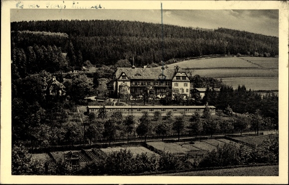 Postcard Helsa in northern Hesse, motorsport school of the NSKK, forest landscape