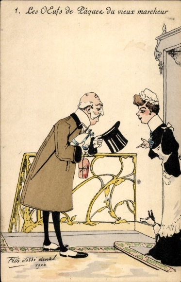 Art Nouveau artist PC Jobbe Duval, Les Oeufs de Paques du vieux marcheur