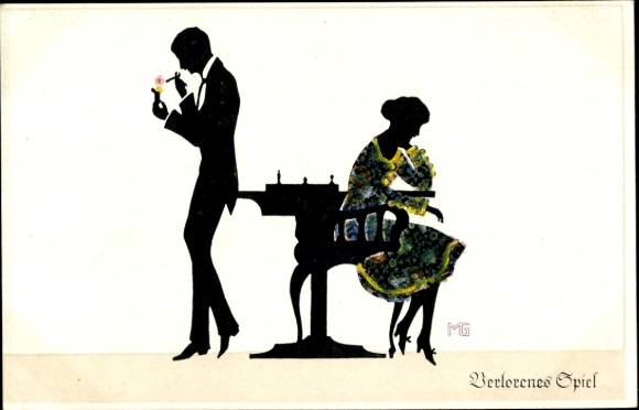 Paper cutting artist Postcard Graf, M., Lost game, lovers