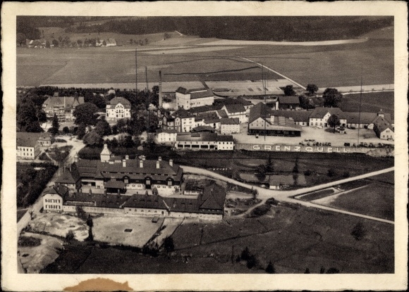 Postcard Wernesgrün Steinberg in Vogtland, aerial photo of the Grenzquell brewery and model estate H. Günnel