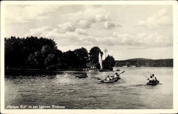 Postcard Gräbendorf Heidesee Brandenburg, Spitzes Eck in the beautiful Dubrow, rowing boats