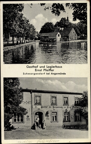 Ak Schmargendorf Angermünde in der Uckermark, Gasthof und Logierhaus Ernst Pfeiffer, Ortspartie