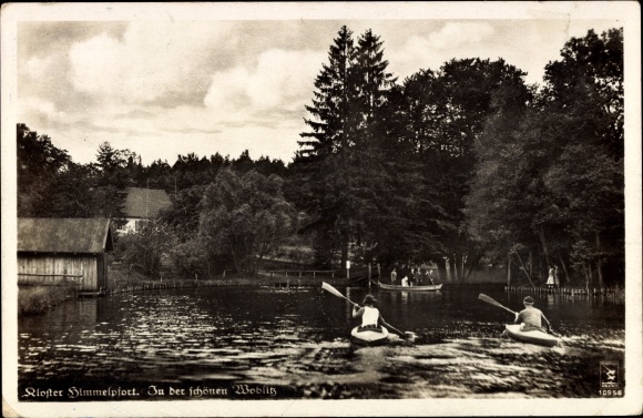 Postcard Himmelpfort Fürstenberg an der Havel, monastery, kayaks on the Woblitz