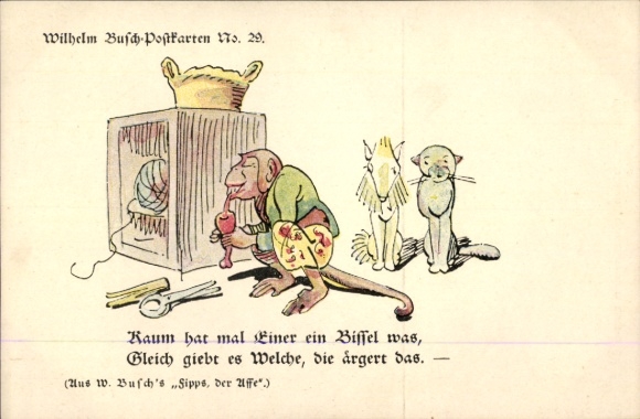 Artist Postcard Busch, W., There are some who are annoyed by this..., Fipps, the monkey
