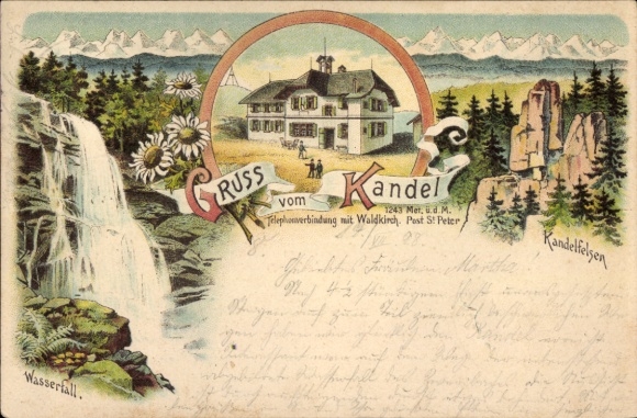 Chromo-Litho Waldkich in the Black Forest, Kandel, Kandelfelsen, waterfall