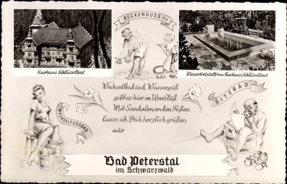 Ak Bad Peterstal Griesbach im Schwarzwald Baden, Kurhaus Schlüsselbad, Wassertreistelle, Wechselb