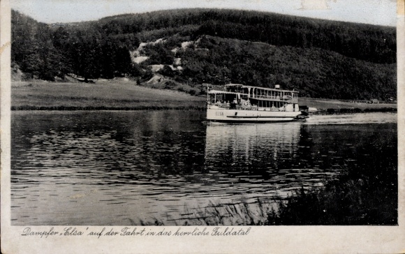 Postcard steamer Elsa on the Fulda, excursion site Fuldagarten, Spiekershausen