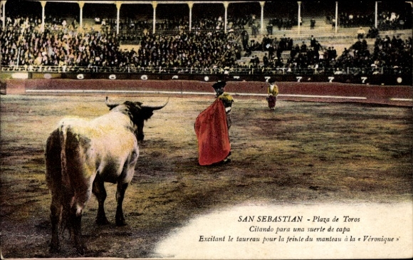 Postcard Donostia San Sebastian Basque Country, bullring, bullfighter, bull