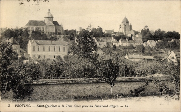 Ak Provins Seine et Marne, Kirche Saint-Quiriace, Turm César, Landschaft um Provins