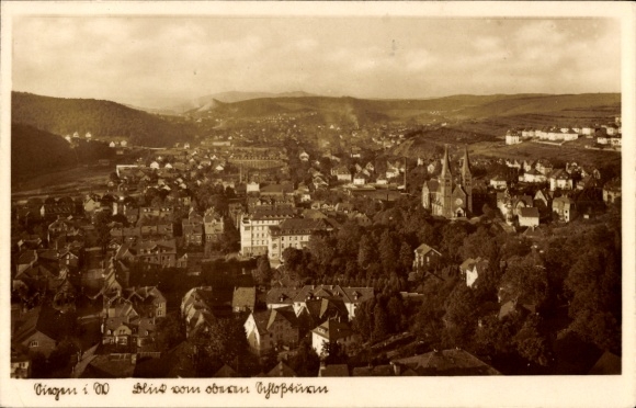 Ak Siegen in Westfalen, Blick auf  alte Stadtansicht, Hügel, viele Häuser, Kirche