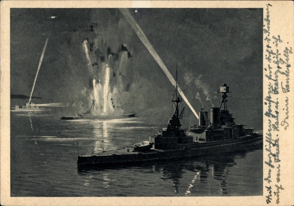 Postcard German submarine sinks battleship Royal Oak in Scapa Flow